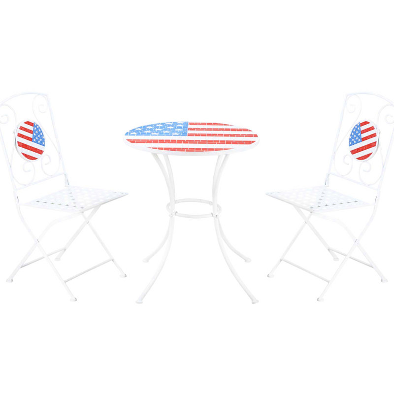 Table pliante bistro avec drapeau et chaises portatives pour piscine American Decor Outdoor