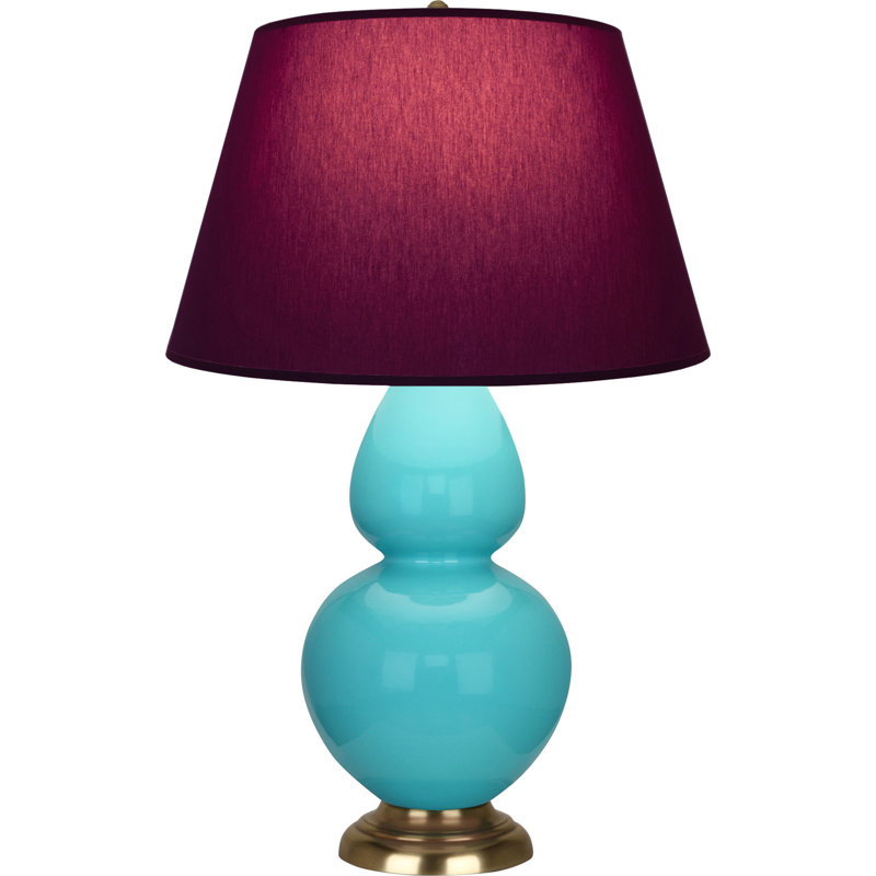 Lampe de table double gourde en céramique, Prune / lavande, Bleu œuf glacé / laiton, Laiton