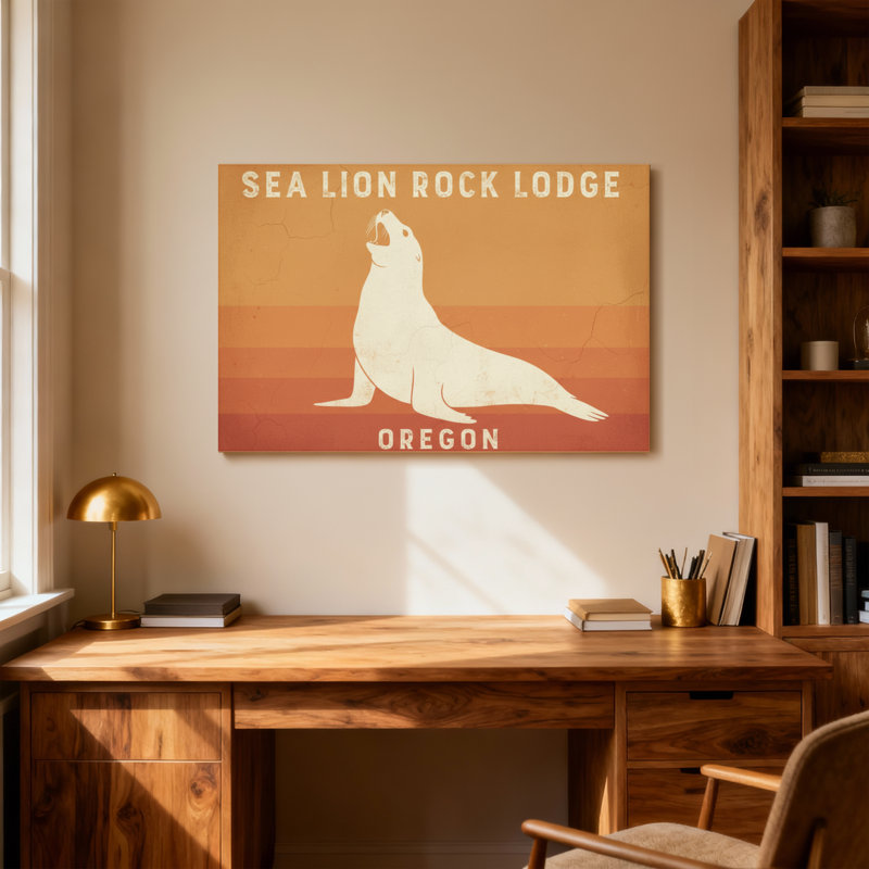 Animaux, otarie, roche, chalet, Oregon, H 28 po x l 40 po