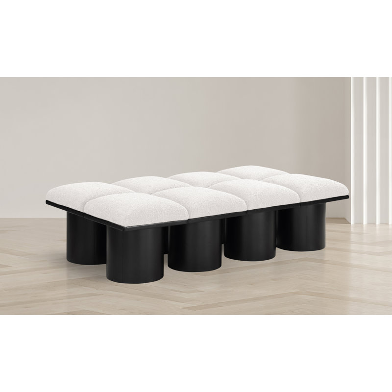 Horatia Boucle Upholstered Bench, Cream Boucle Fabric, 17.5" H x 62" W x 36" D, Black