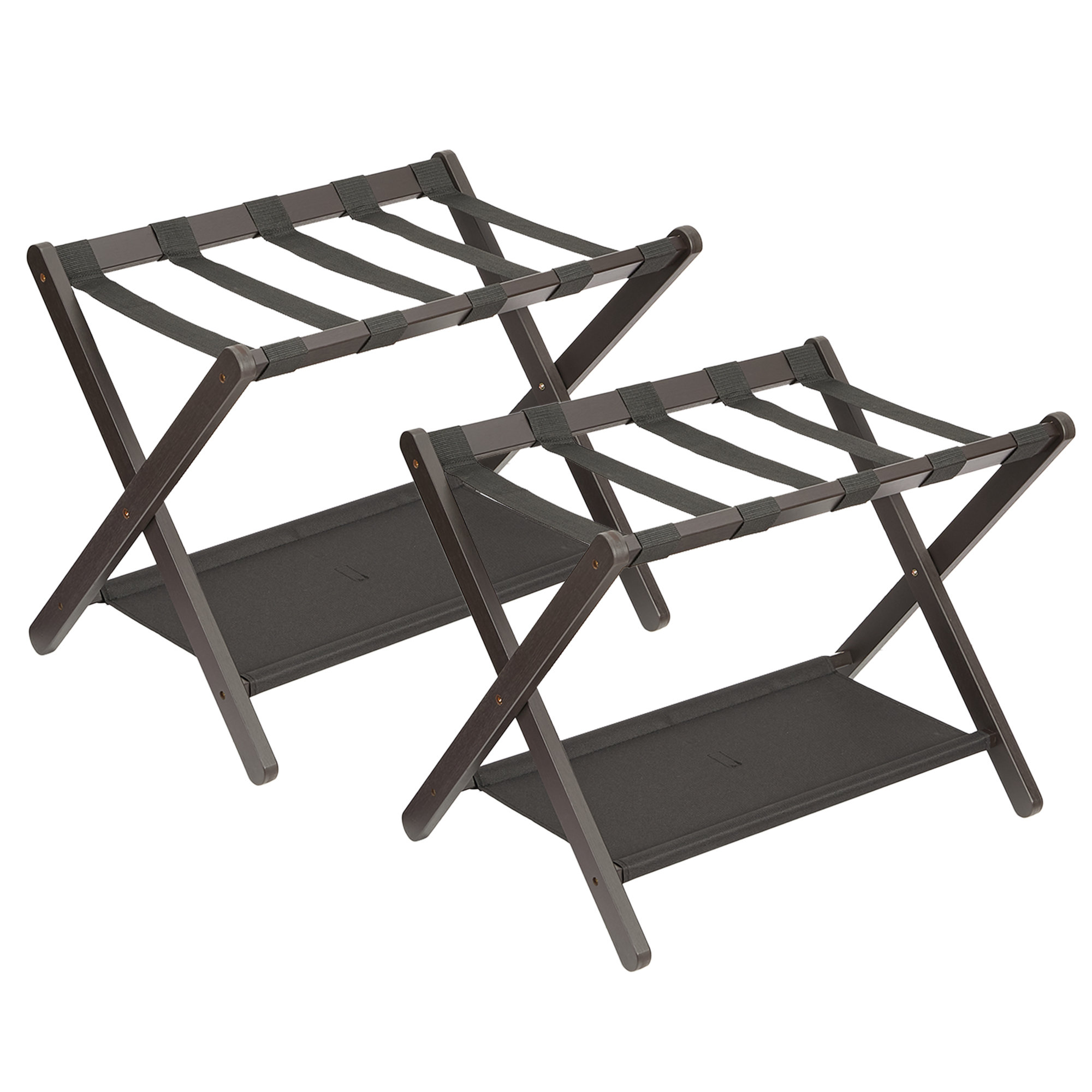 Latitude Run® Folding Bamboo Luggage Rack 2 Pack with Storage Shelf, 2 ...