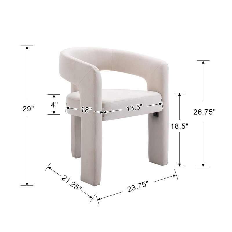 Beige Linen Upholstered Barrel Side Chairs with Metal Frame, Set of 2