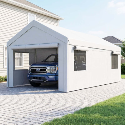 10'x 20' White Heavy Duty Enclosed Carport and Multi-Purpose Party Tent with Removable Sidewalls and Mesh Windows