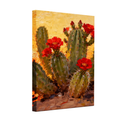 Plantes et fleurs de cactus avec des fleurs rouges sur fond jaune