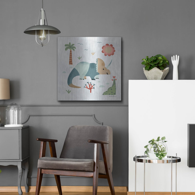 Art mural en métal luxueux «Dino Fun 3» par Farida Zaman, 24 po x 24 po, H 24 po x l 24 po