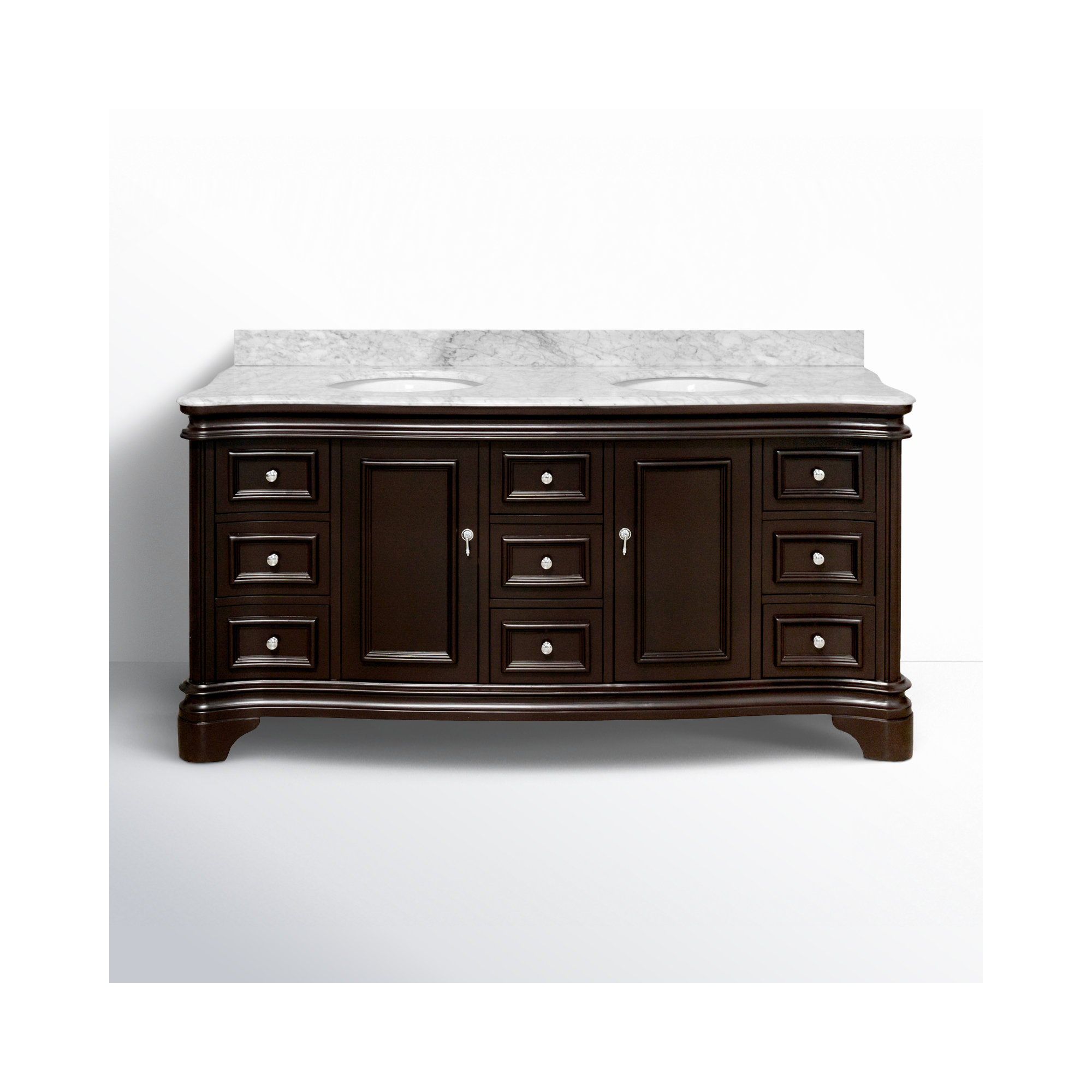 Twain 72" Double Bathroom Vanity Set, Chocolate, Carrara Marble