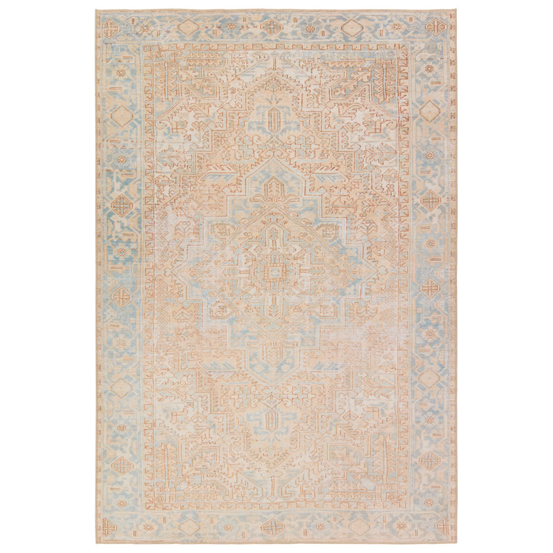 Daloris Machine Washable Power Loomed Performance Beige/Blue Rug, Rectangle 8' x 10'