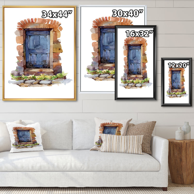 Vieille porte d'entrée rustique - peinture sur toile, H 32 po x l 24 po x P 1 po, Cadre flottant doré