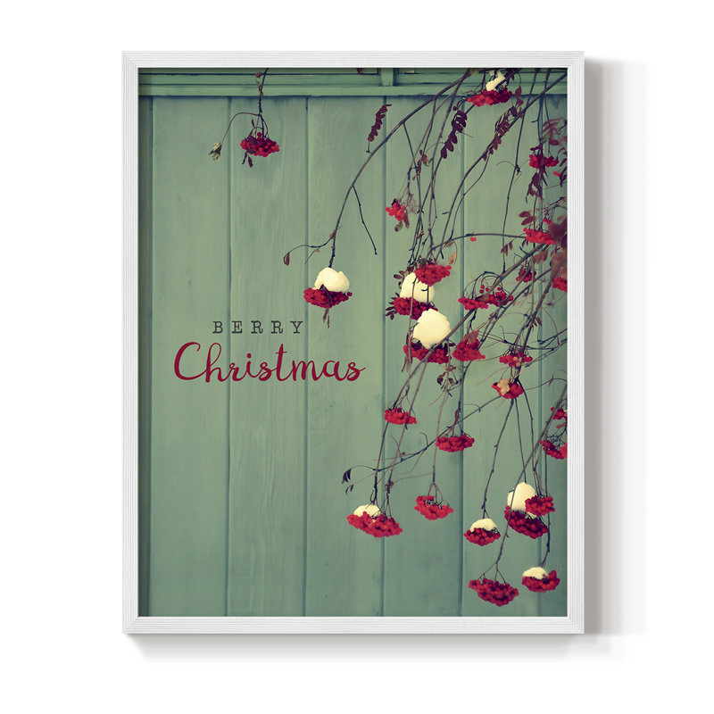 Berry Christmas, reproduction encadrée - bois massif, H 11 po x l 9 po, Blanc