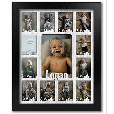 Cadre photo personnalisé pour bébé première année - peut contenir 12 portefeuilles et 1 photo 5 x 7 - 11 x 14