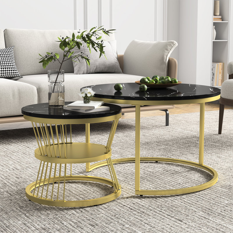 Coffee Table with Storage, Gold, Black