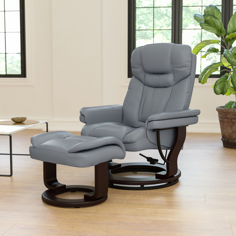Casey-Jane Contemporary Multi-Position Padded Recliner with Ottoman, Gray Faux Leather