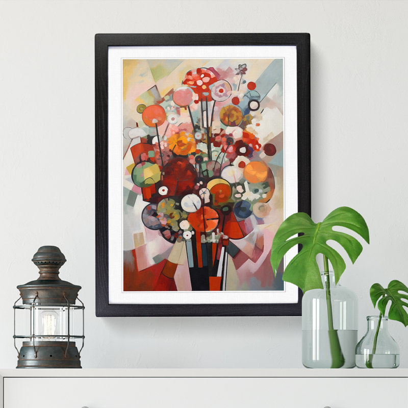 FRM-V0523-860X Flowers Bauhaus Painting Vol.7 - Picture Frame Print, Black Framed, 64cm H x 46cm W