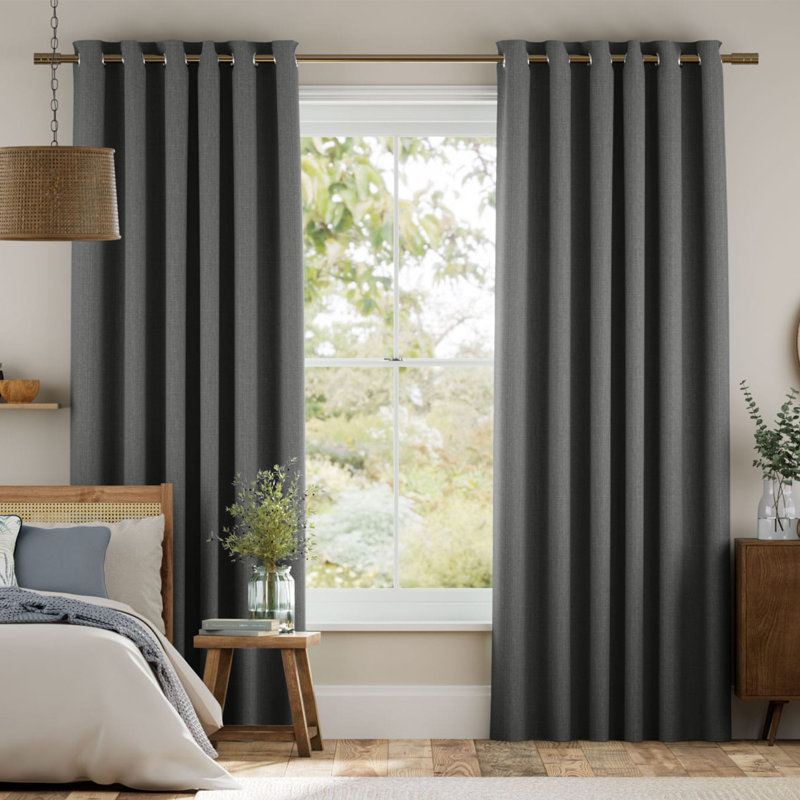 Luxury Ready Made Blackout Eyelet Thermal Curtains (Set Of 2) , Dark Grey, 117cm Width x 137cm Drop