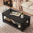 Farmhouse Coffee Tables for Living Room,Square Tea Table with Open Storage Shelf,Large Coffee Table,Rustic Wooden Center Table (Black)-723698757-723698761