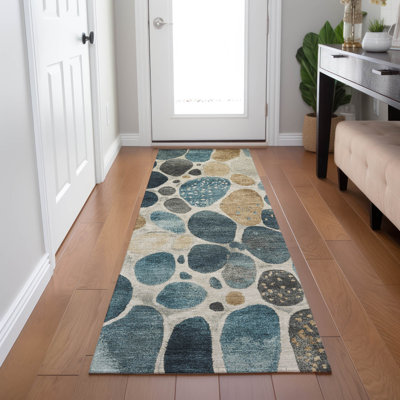 Tapis bleu sarcelle lavable à la machine intérieur / extérieur Xhevrie