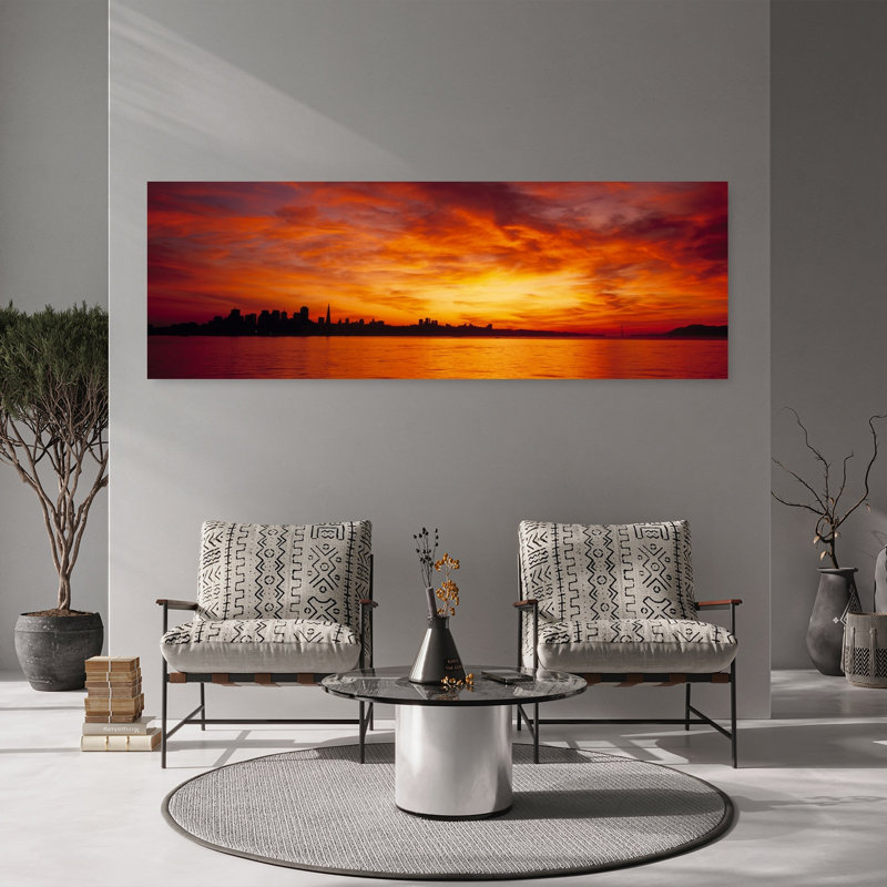 Silhouette of buildings at the waterfront San Francisco California USA 1 Piece Wrapped Canvas Panoramic Wall Art