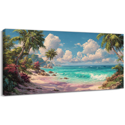  Art mural sur toile Tropical Beach, décoration murale côtière pour salon au-dessus du canapé, œuvre d'art tendue tendue avec galerie, prête à être suspendue, 20 po x 40 po