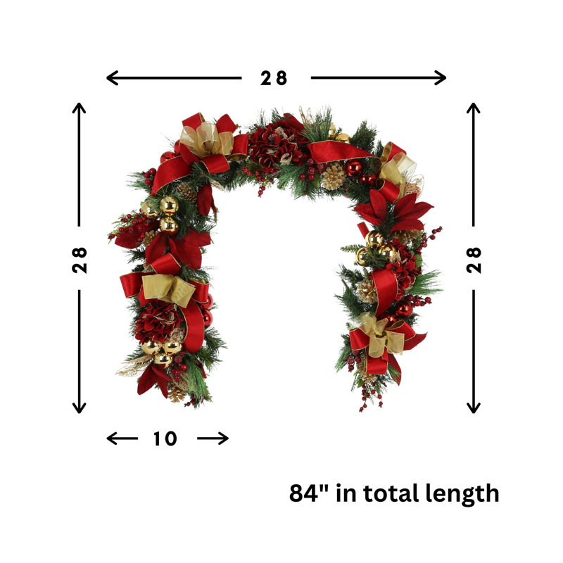 Holiday 6' Garland with Red Hydrangeas and Ornaments