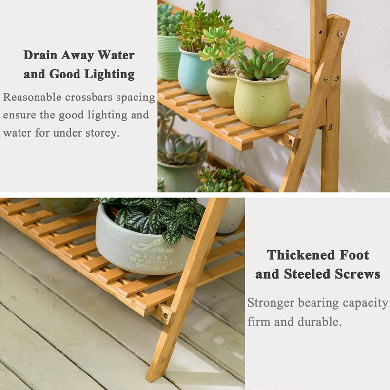 Bamboo 3-Tier Hanging Plant Stand Planter Shelves Flower Pot Organizer Rack Folding Display Shelving Plants Shelf Unit Holder