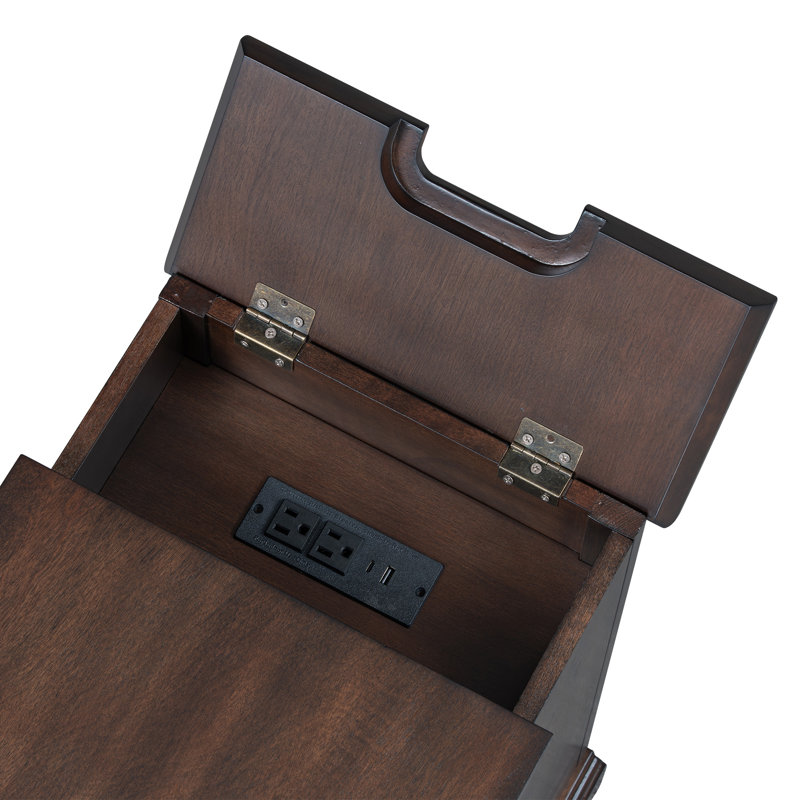Table de bout U-Can Classic Charging Living avec ports USB et rangement, Antique Espresso
