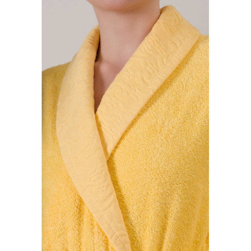 Ensemble de salle de bain Luxury Family, 100% coton, jaune et anthracite | Peignoir pour femme (S / M), peignoir pour homme (M / L), 2 serviettes à main (19,7 x 35,4 po), 2 serviettes de bain (27,6 x 55,1 po) | Conception en jacquard, douce et absorbante, parfaite pour un usage domestique