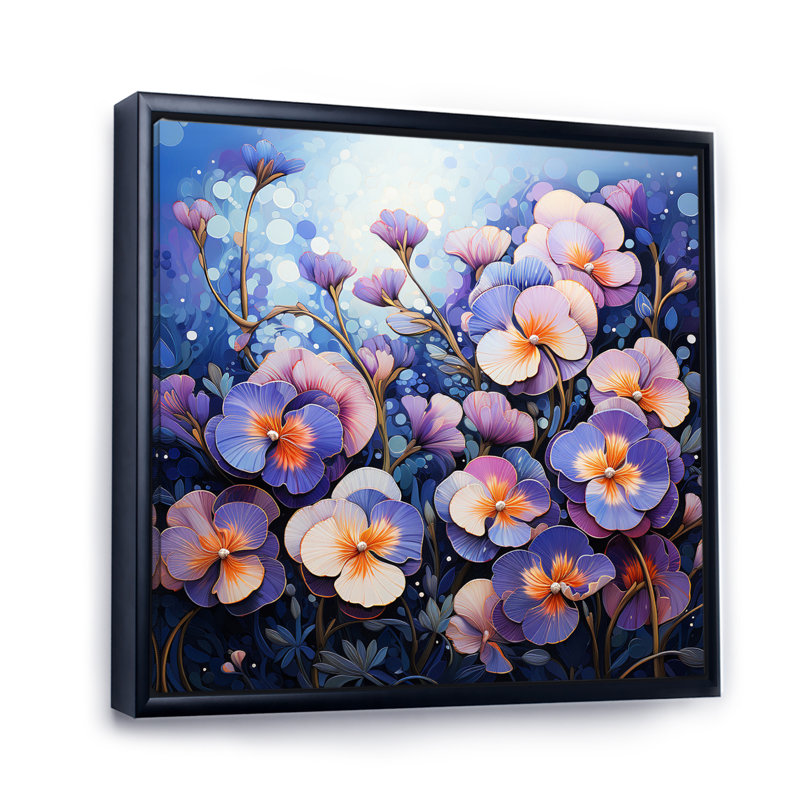 Purple Pansies Field Pointillism Dot II - Floral Canvas Wall Art, H 30 po x l 30 po x P 1 po, Cadre flottant noir