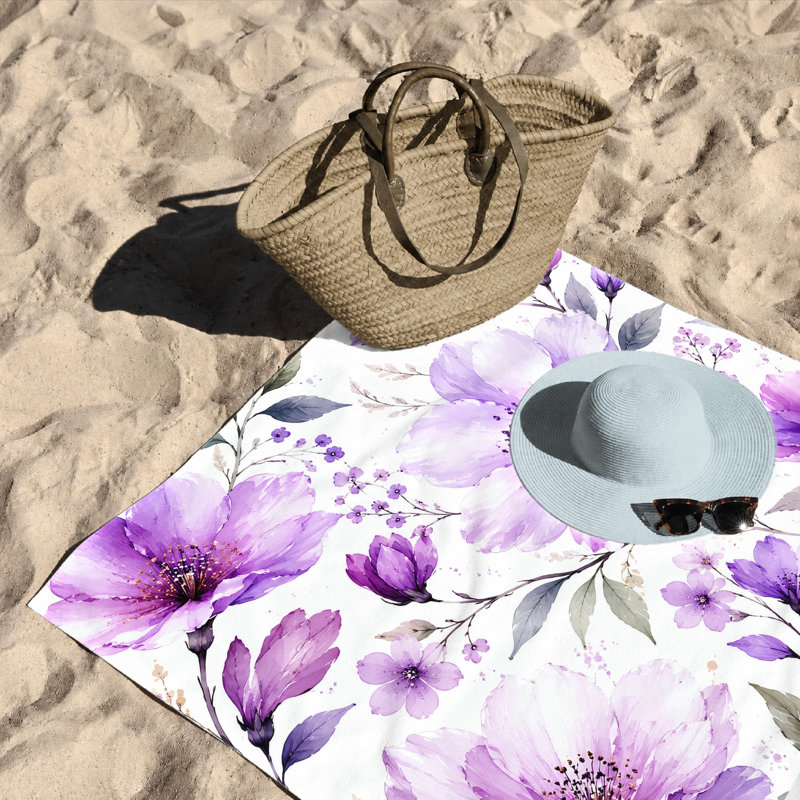 1PCS Artistic Floral Beach Towel, Botanical Watercolor Design, Quick Dry for, Travel, and Home Decor