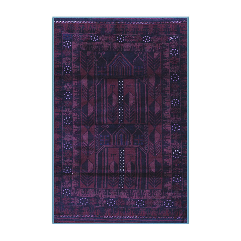 Tapis oriental en laine / polyester tissé à la machine en bleu / mauve, Rectangle 8 pi x 12 pi