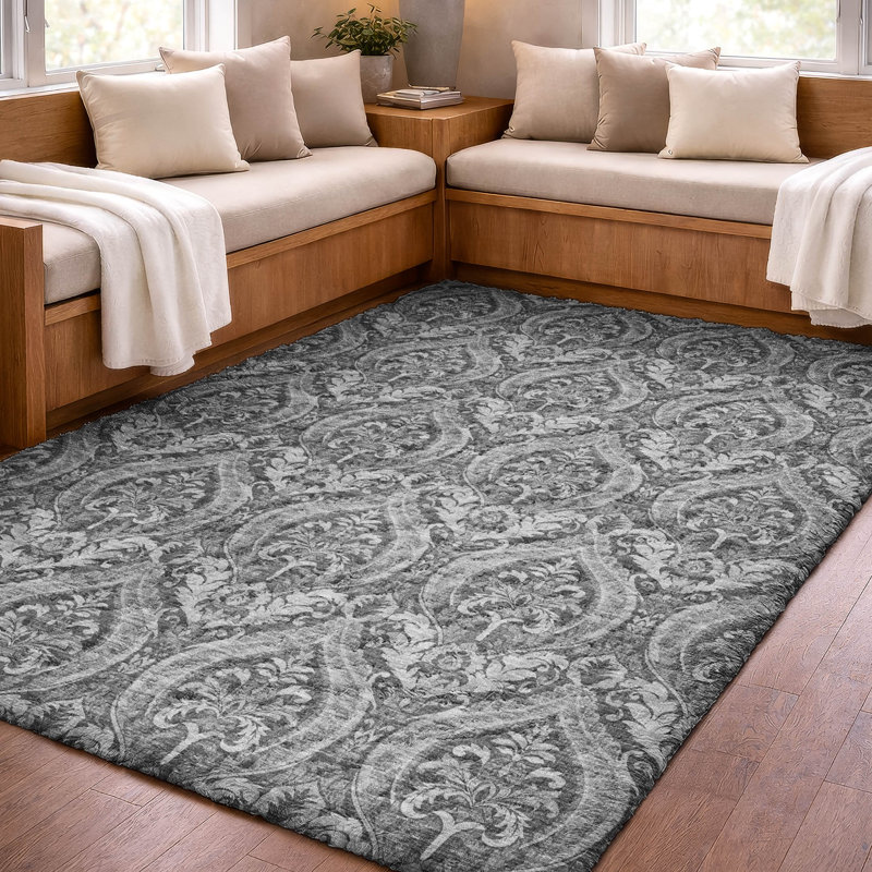 Tapis à poils longs de qualité supérieure lavable à la machine ADS572, Gris, 9 pi x 12 pi