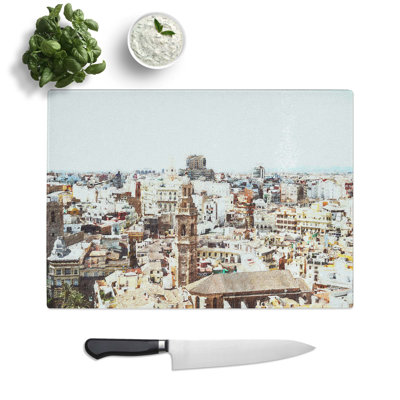 Tempered Glass The Valencia Skyline in Spain Chopping Board