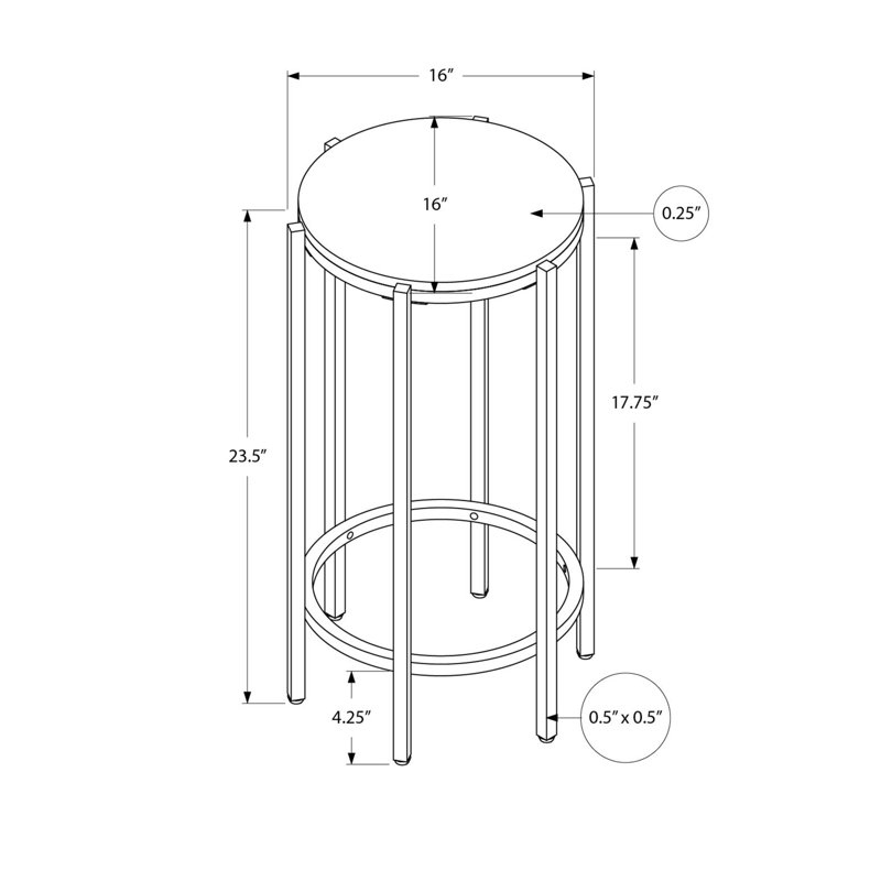 Table d'appoint compacte de salon et de chambre à coucher avec stratifié en pierre noire en métal noir tendance