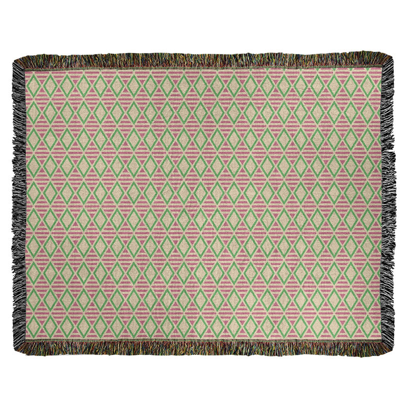 Couverture tissée Katelyn Elizabeth, L 37 po x L 52 po, Rose / Vert, Geometric Diamonds