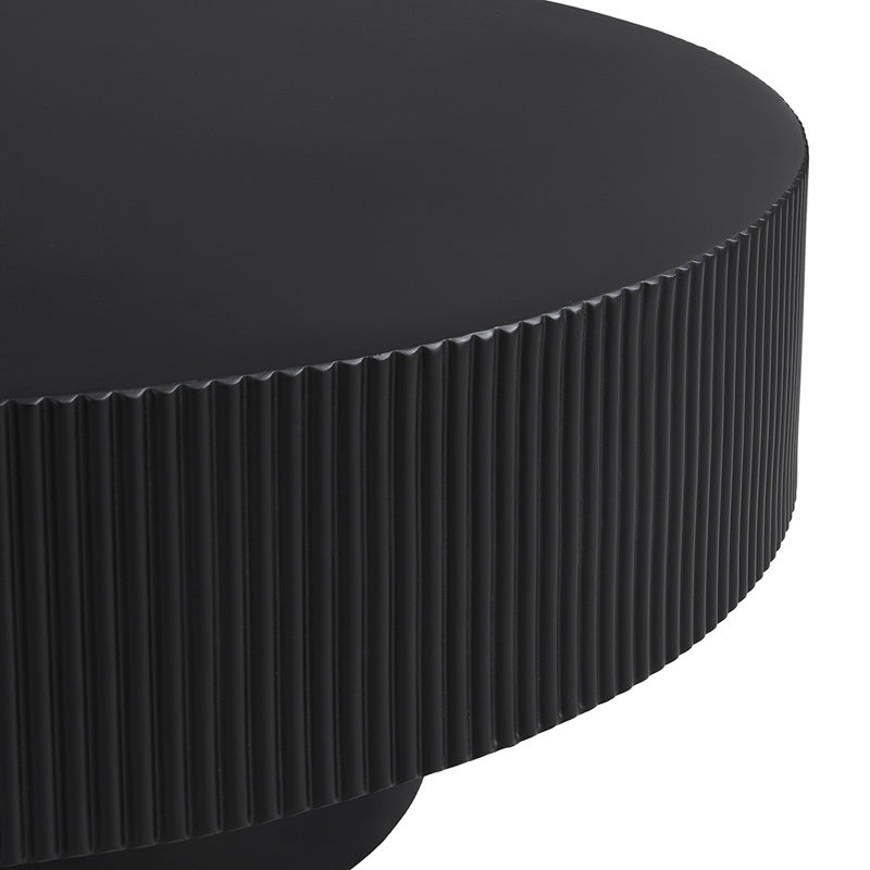 Easy Assembly Round Coffee Table Modern Drum End Table with Sturdy Base for Living Room, Black
