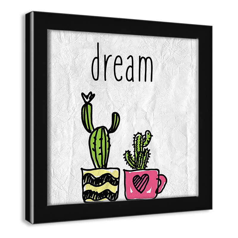 «Cacti A», art encadré, 8" H x 8" W x 1.18" D, Encadré de boîte noir
