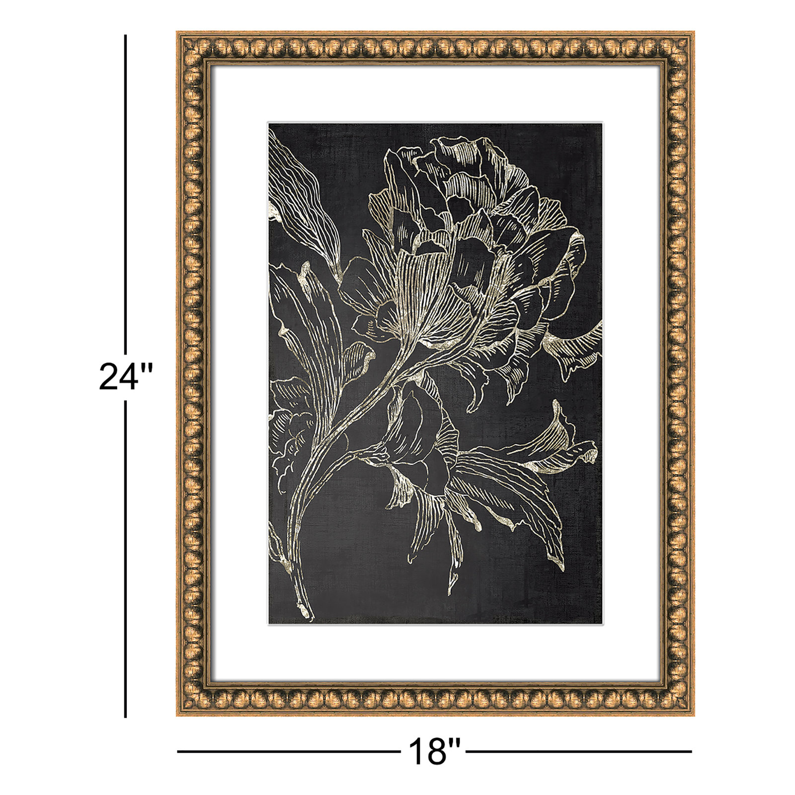 Clarendon "Golden Flower Folklore I" Print, Gold Bead Framed, 24" H x 18" W