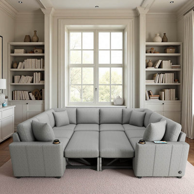 108.7" Sectional Sofa Convertible Pull-Out Sofa Bed U-Shaped Sofa For Living Room