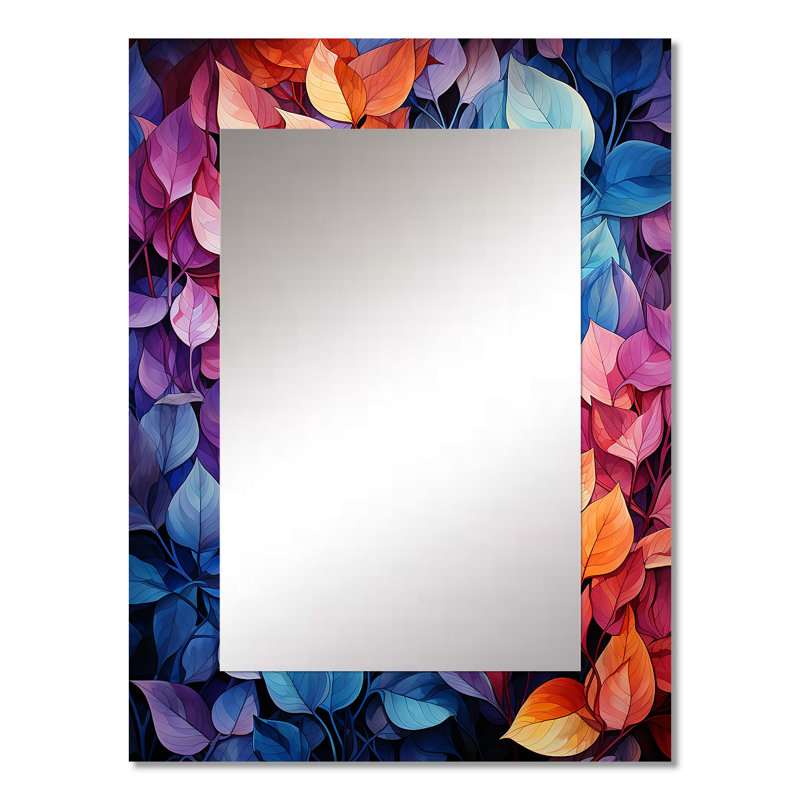 «Colorful Leaf Dreamscape - Leaves», miroir mural unique, miroir traditionnel, art imprimé en métal, 32 po x 24 po