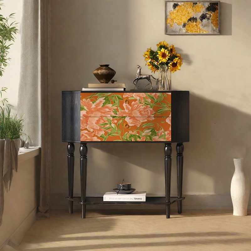 Buffet 33,5 po à deux tiroirs, Noir / Orange