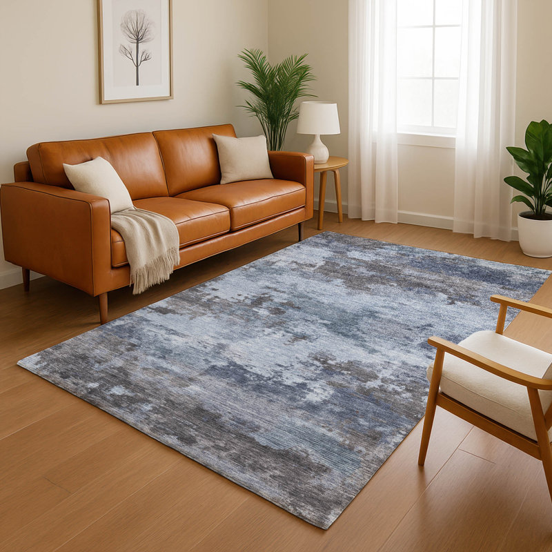 Premium Machine Washable Mayfield AMF2075 Abstract Rug, Blue, 9' x 12'
