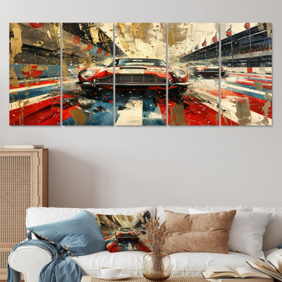 «American Flag Color of Old Car Race» - ensemble de reproductions d'art mural