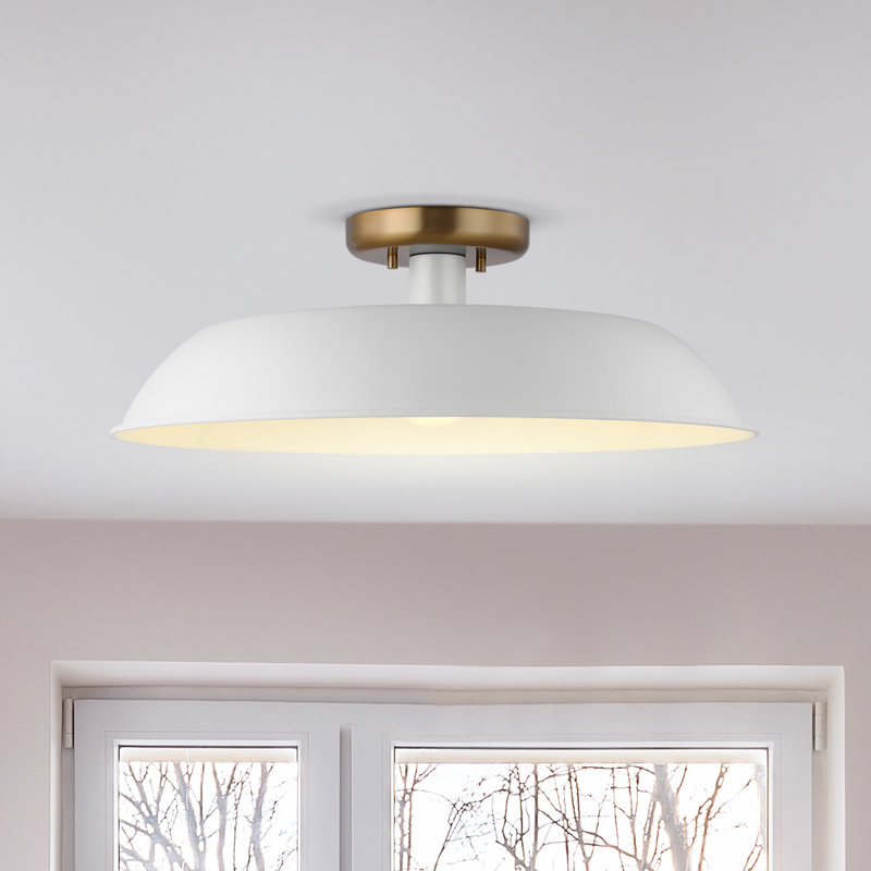 Plafonnier semi-encastré 1 lumière Bethany, Laiton bruni, Blanc, H 7 po x l 19,88 po x P 19,88 po