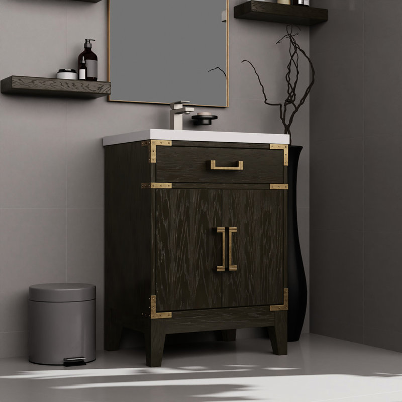 24 po L 18 po x 18 po, meuble-lavabo en chêne brun, comptoir en acrylique, robinet, miroir, miroir 18 po, robinet