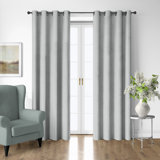 Walker Ticking Stripe Sage Cotton Grommet Top Drapery Panel Set of 2