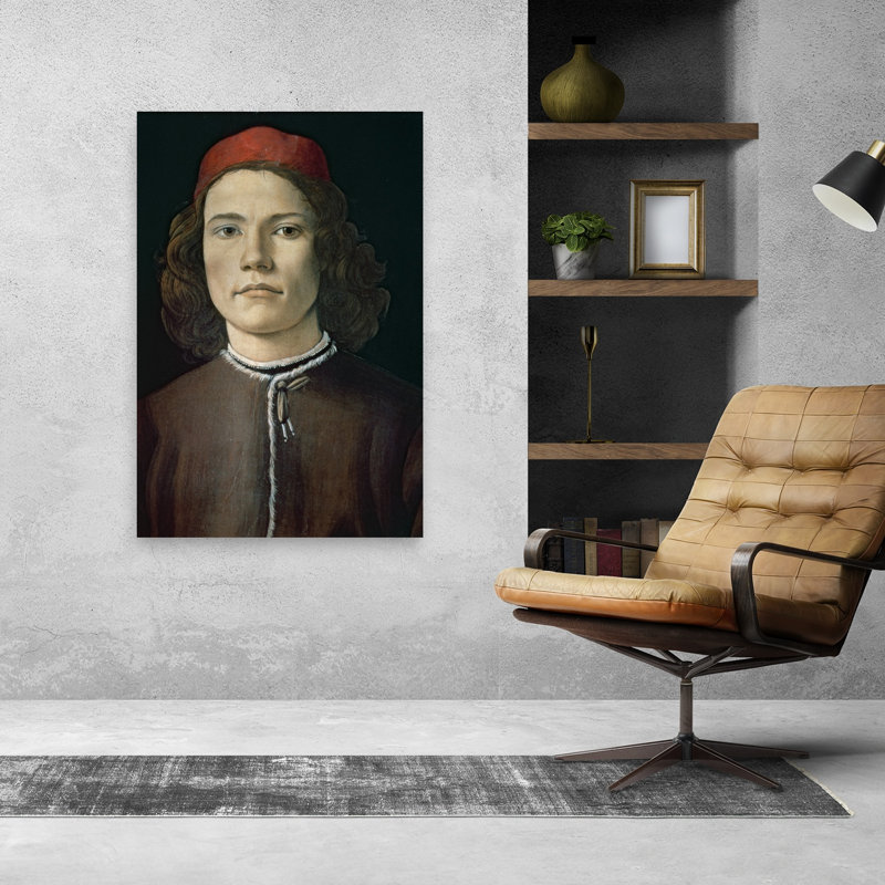 Portrait d'un jeune homme, vers 1480-1485. Estampe d'art mural abstraite et contemporaine., H 48 po x l 32 po