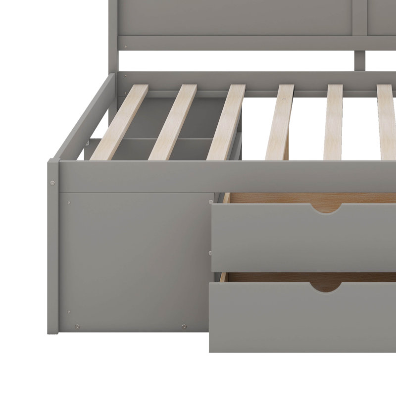 Lit de jour avec tiroirs et tablettes, Gris, Lit double