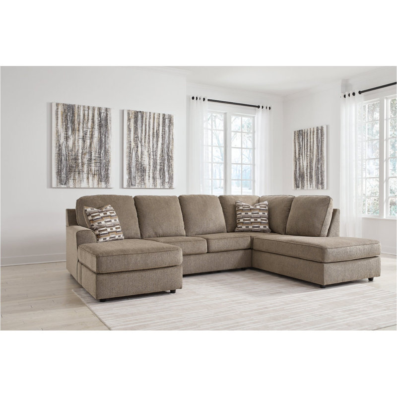 Canapé modulaire 2 pièces avec méridienne Akaycia, Polyester brun, Orienté à droite