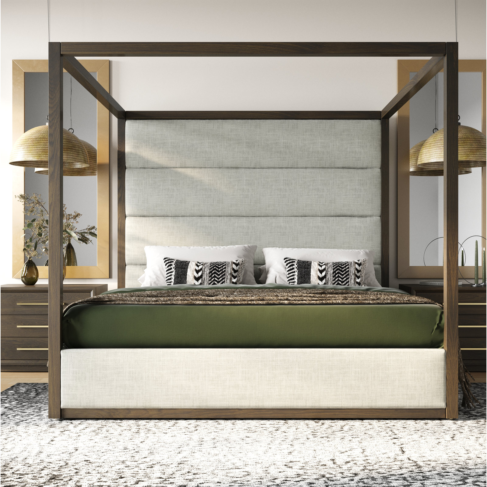 Langley Canopy Bed, Queen, Cherry/Light Gray