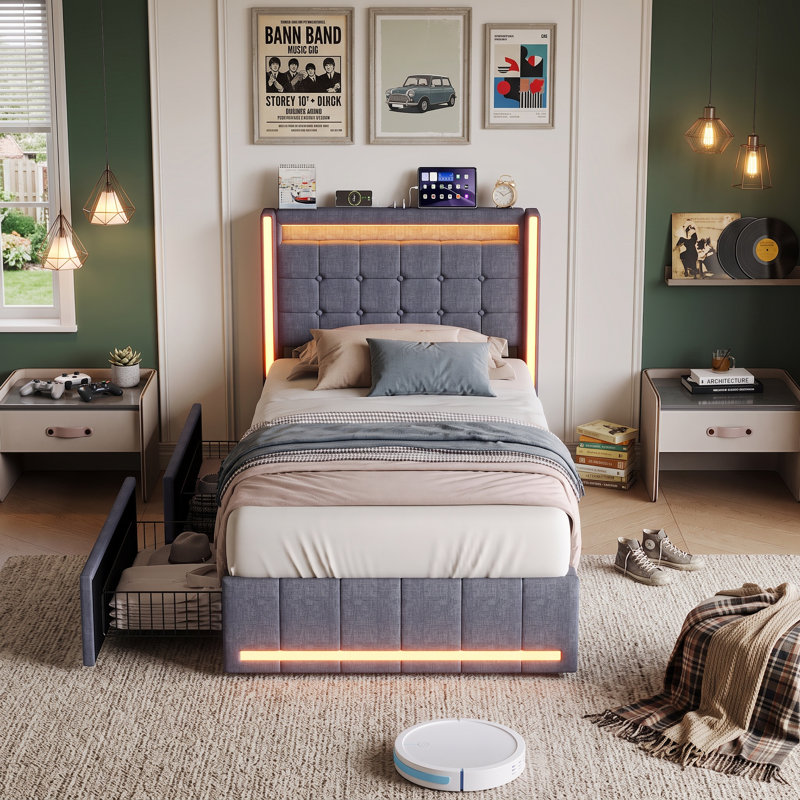 Bed Frame, 90*190cm, Grey
