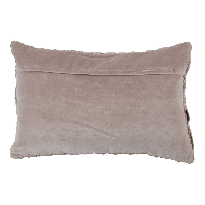 Taupe Smocked Velvet Lumbar Pillow Cover, 16"x24"